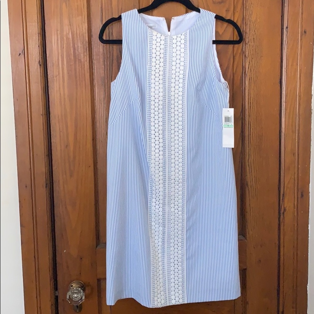 London Times Blue Seersucker Dress
